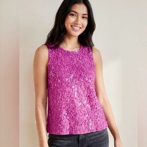 Pink Sequin Sleeveless Tank Top